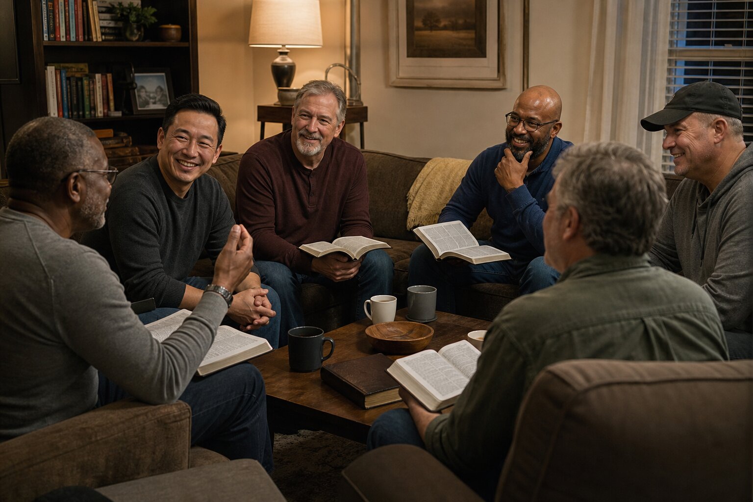 Men sitting together in a local community group
